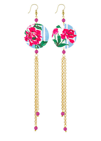 Orecchini Lunghi Fiore Riga Celeste Piccolo Fucsia - Lebole Maison