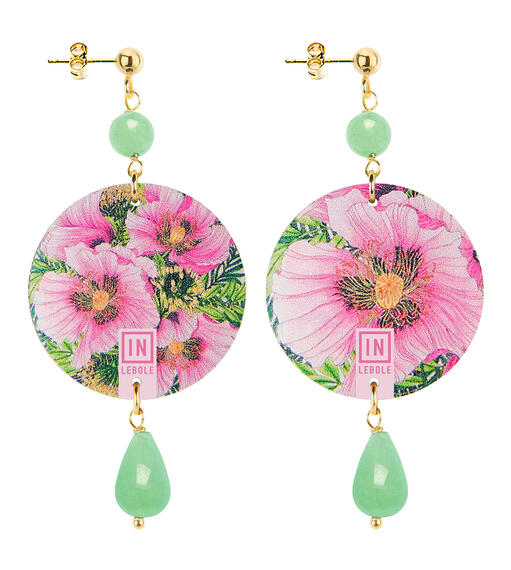 Small Jade Green Pink Flower Earrings - Lebole Maison