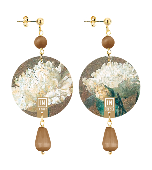 Small Earrings White Flower Brown - Lebole Maison