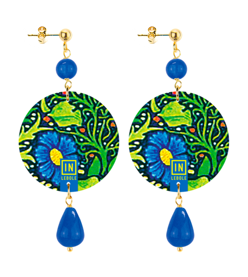 Small Earrings Blue Flower Black - Lebole Maison