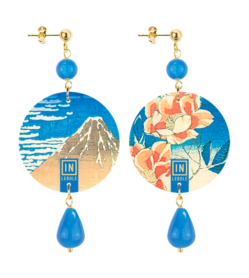 Small Earrings Orange Flowers Blue - Lebole Maison