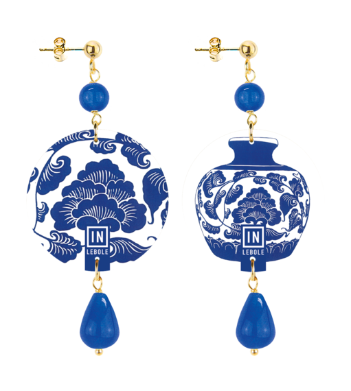 Small Earrings Blue And White Vase Blue - Lebole Maison