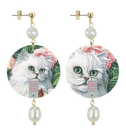 Small Earrings White Cat Pearl - Lebole Maison