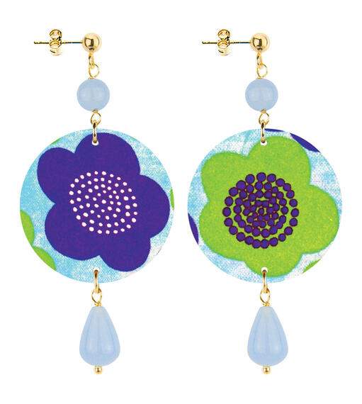 Orecchini Fiore Verde E Blu Piccolo Celeste - Lebole Maison