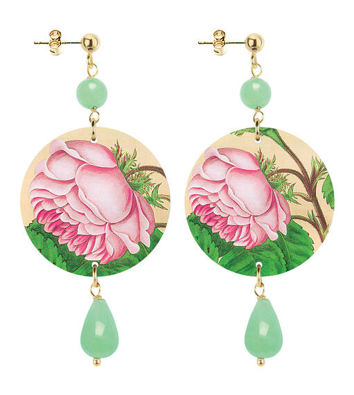 Orecchini Fiore Rosa Piccolo Verde Giada - Lebole Maison