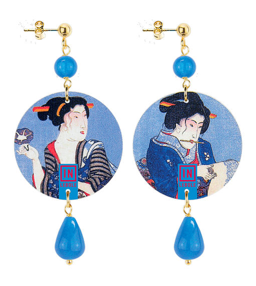 Small Earrings Geisha With Blue - Lebole Maison