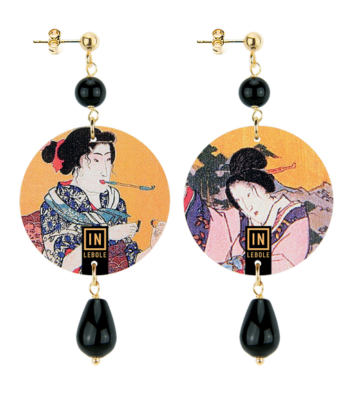 Small Earrings Geisha With Black - Lebole Maison