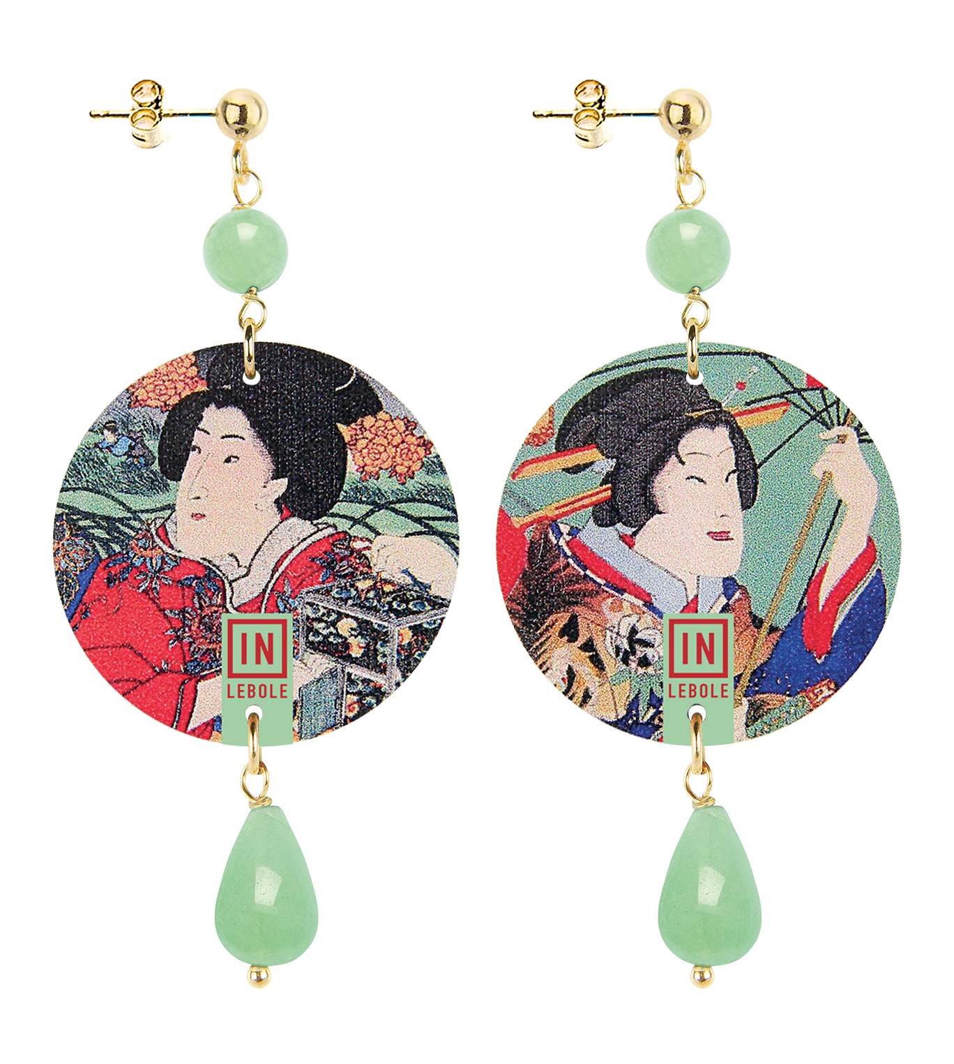 Small Earrings Geisha Green Jade - Lebole Maison