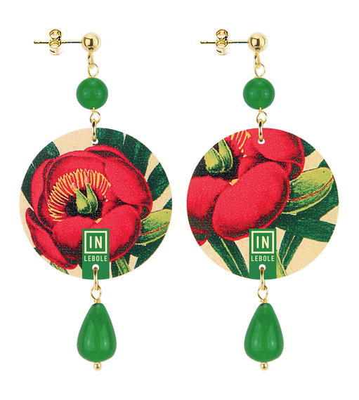 Small Earrings Red Flower Green - Lebole Maison