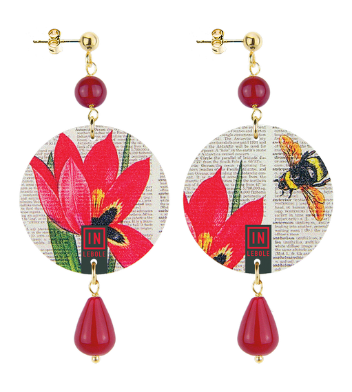 Small Earrings Red Flower Red - Lebole Maison