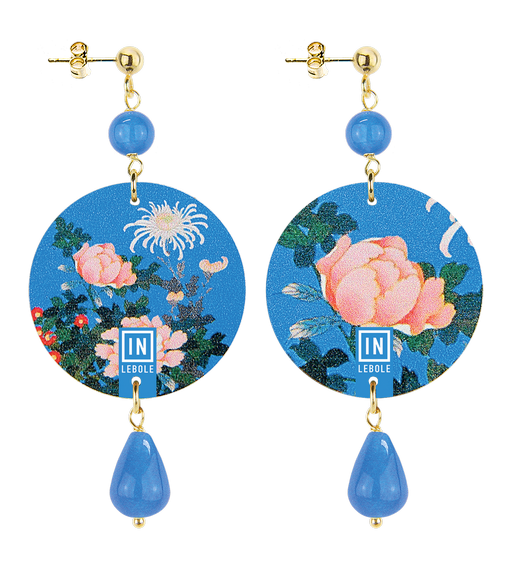 Small Earrings Pink Flowers Blue - Lebole Maison