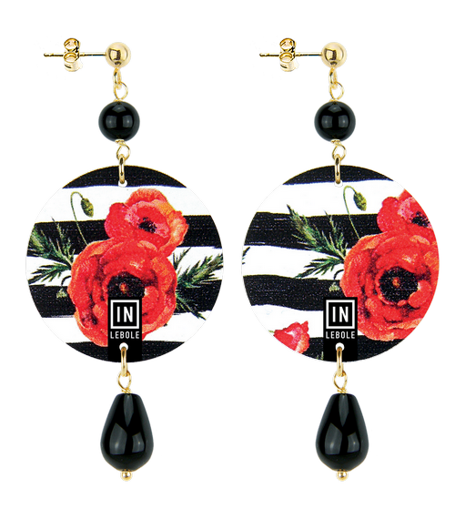 Small Earrings Red Flower Black - Lebole Maison