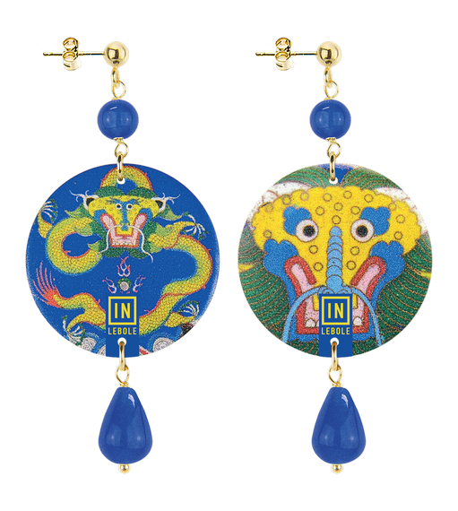 Small Earrings Dragon Blue - Lebole Maison