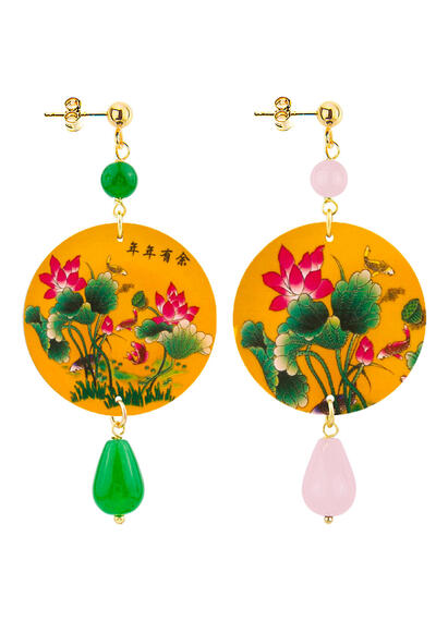 Orecchini Fiore Rosso Fondo Giallo Piccolo Verde E Rosa - Lebole Maison