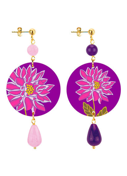 Orecchini Fiore Viola Piccolo Rosa Fluo E Viola - Lebole Maison