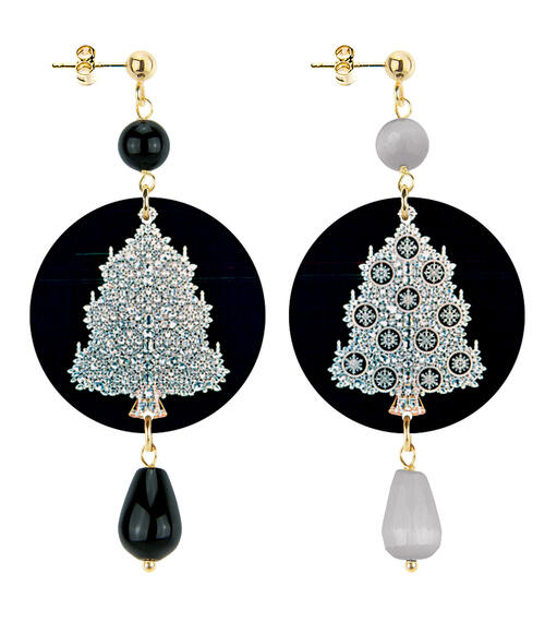 Small Christmas Tree Earrings In Dark Grey And Light Grey - Lebole Maison