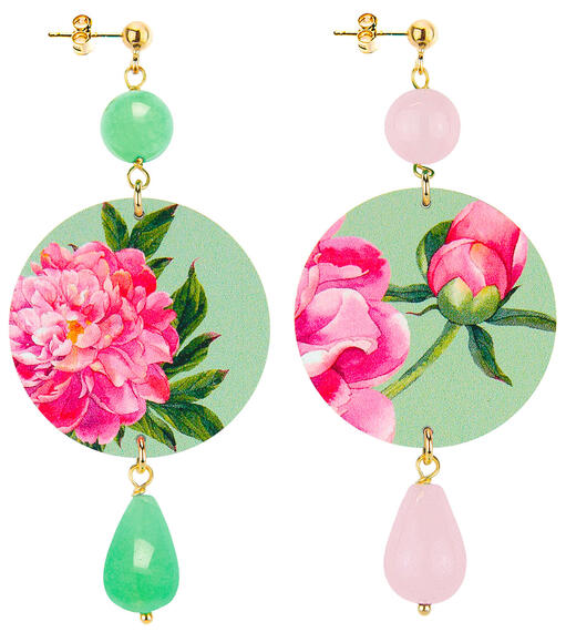 Orecchini Fiore Classico Verde Giada E Rosa - Lebole Maison