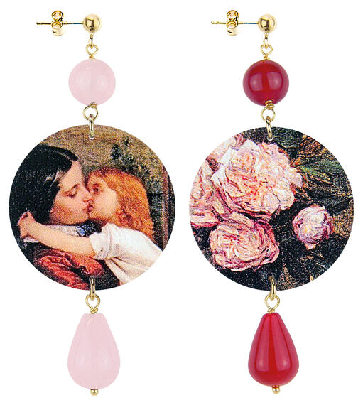 Orecchini Mamma Con Bambina Classico Rubino E Rosa - Lebole Maison