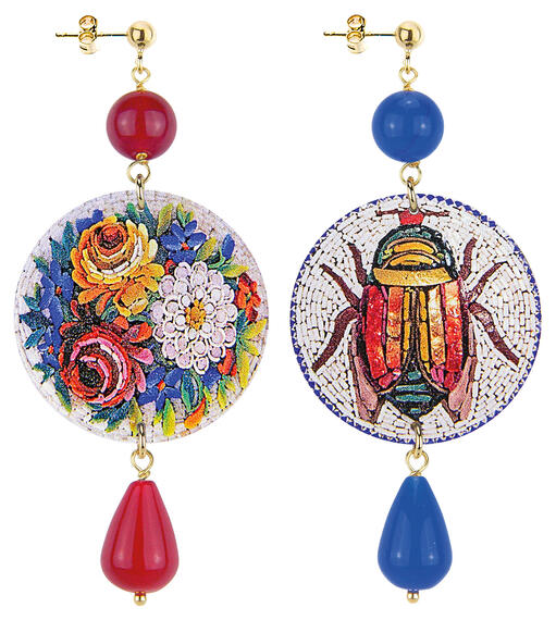 Orecchini Micromosaico Classico Rubino E Blu - Lebole Maison