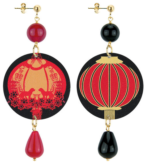 Orecchini Lanterna Classico Rubino E Nero - Lebole Maison