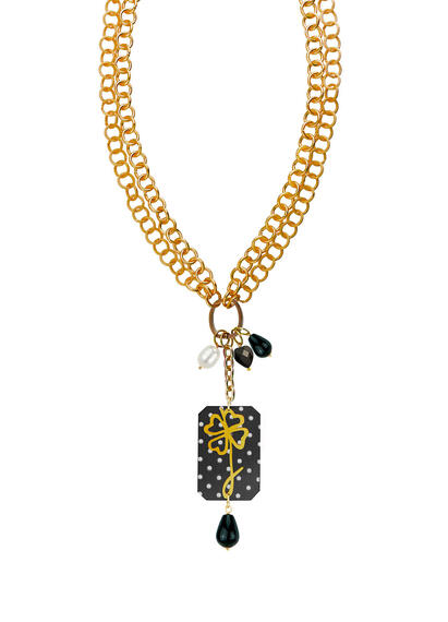 Collana Doppia Quadrifoglio Pois Nero - Lebole Maison