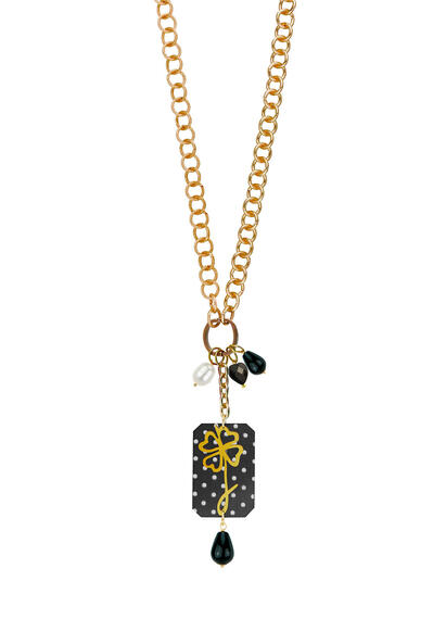 Collana Doppia Quadrifoglio Pois Nero - Lebole Maison