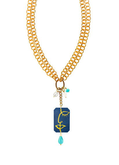 Collana Doppia Viso Jeans Azzurro - Lebole Maison