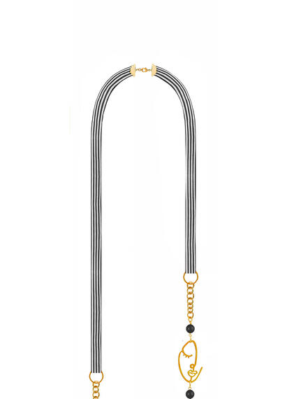 Collana Lunga Righe Nero Viso E Fiore Nero - Lebole Maison
