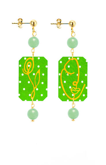 Orecchini Viso E Fiore Mini Pois Verde Giada - Lebole Maison