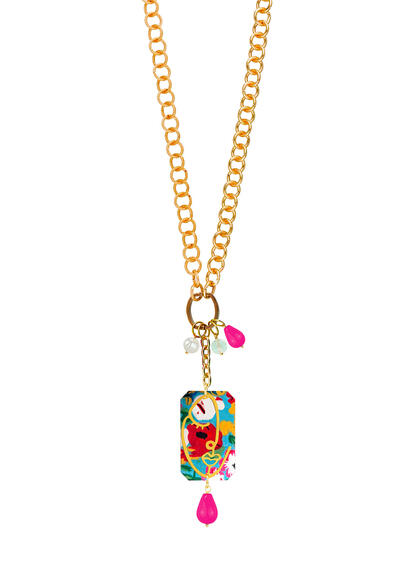 Collana Doppia Viso Fiori Fucsia - Lebole Maison
