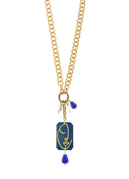 Collana Doppia Viso Jeans Blu - Lebole Maison