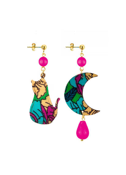 Orecchini Gatto E Luna Mini Fucsia - Lebole Maison