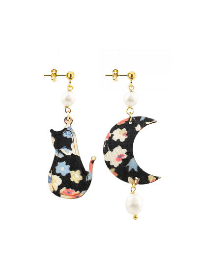 Orecchini Gatto E Luna Mini Perla - Lebole Maison