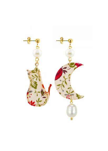 Orecchini Gatto E Luna Mini Perla - Lebole Maison