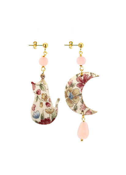 Orecchini Gatto E Luna Mini Rosa - Lebole Maison