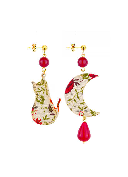 Orecchini Gatto E Luna Mini Rubino - Lebole Maison