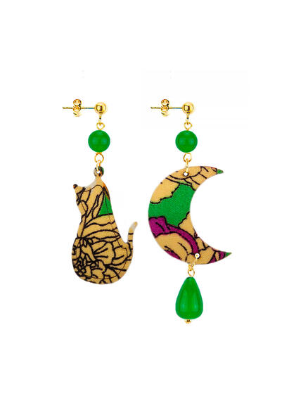 Orecchini Gatto E Luna Mini Verde - Lebole Maison