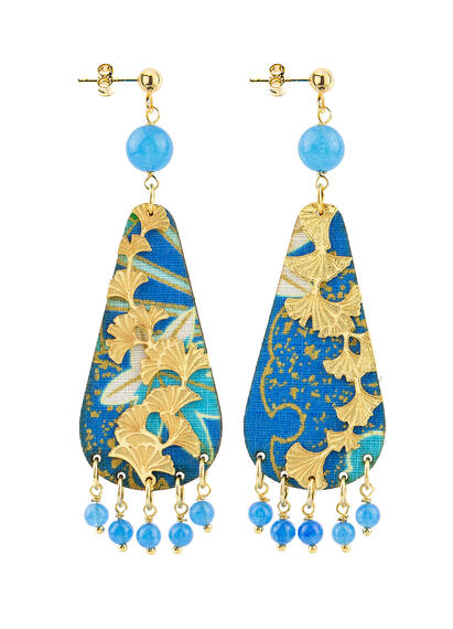 Orecchini Ginkgo Tralcio Piccolo Azzurro - Lebole Maison