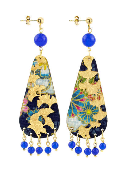 Orecchini Ginkgo Tralcio Piccolo Blu - Lebole Maison