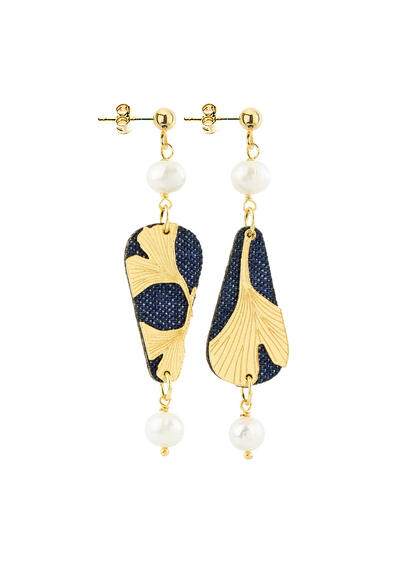 Orecchini Ginkgo Ventaglio Jeans Mini Perla - Lebole Maison
