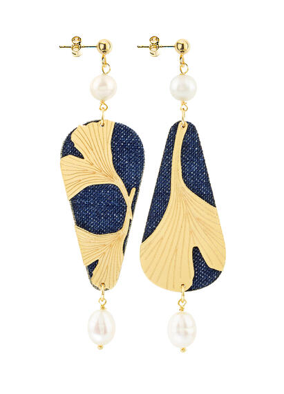 Orecchini Ginkgo Ventaglio Jeans Piccolo Perla - Lebole Maison