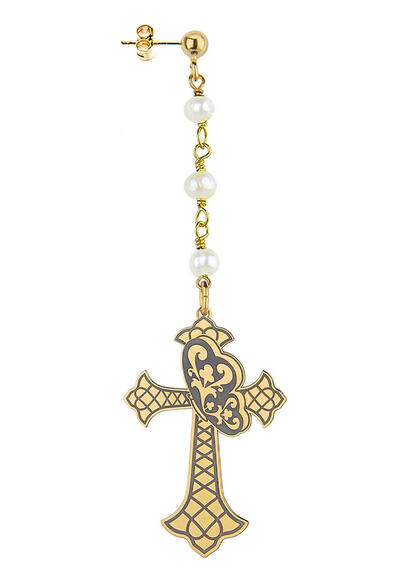 3 Stone Cross Earring - Lebole Maison