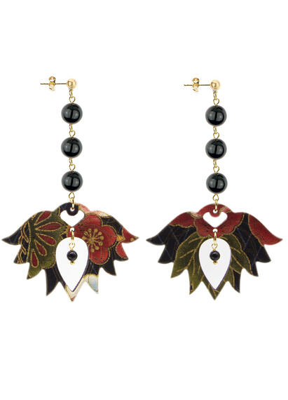 Orecchini Fiore Di Loto Lungo Nero - Lebole Maison