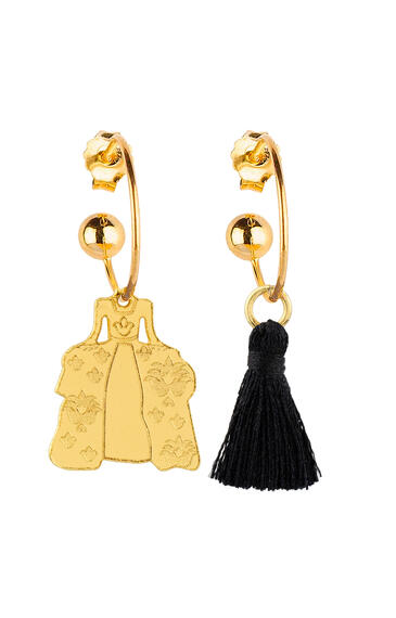 Black Nappa Lady Hoop Earrings - Lebole Maison