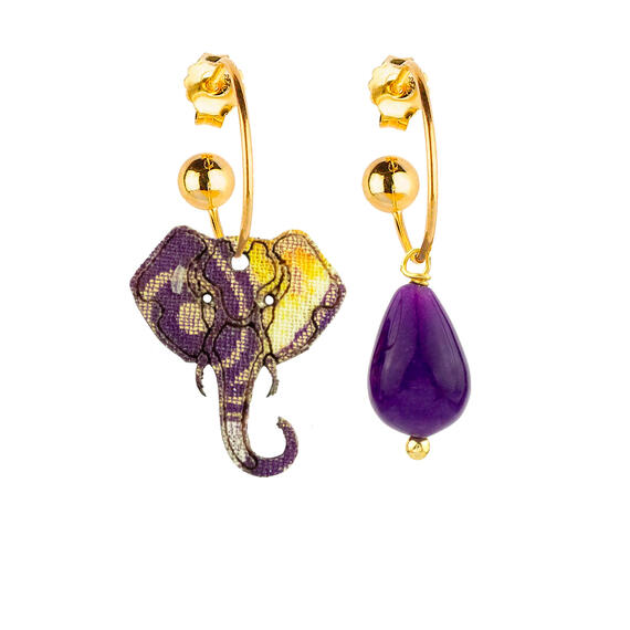 Purple Elephant Hoop Earrings - Lebole Maison