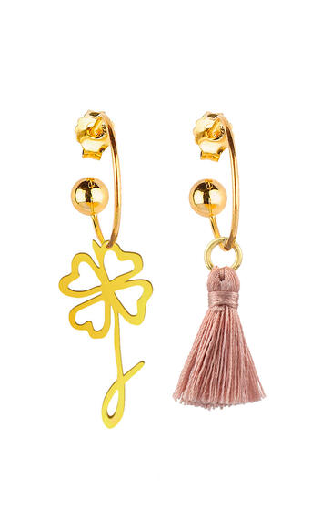Orecchini Hoop Quadrifoglio Nappa Rosa - Lebole Maison
