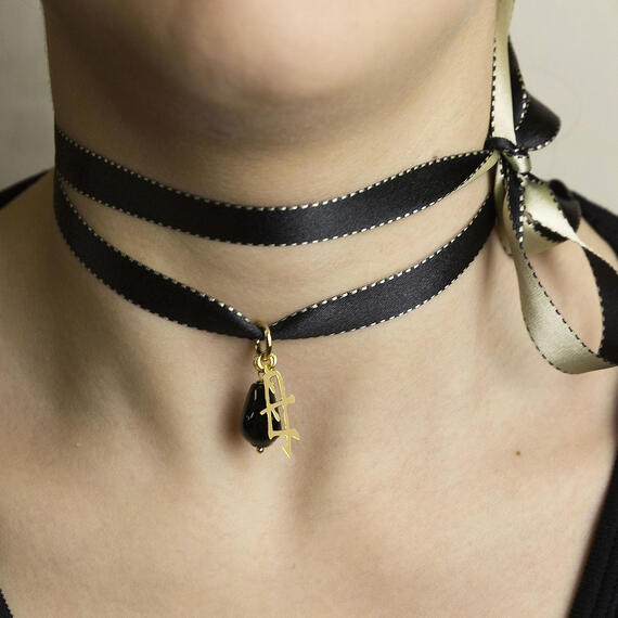 Black Bamboo Kanji Fabric Necklace Lebole Maison