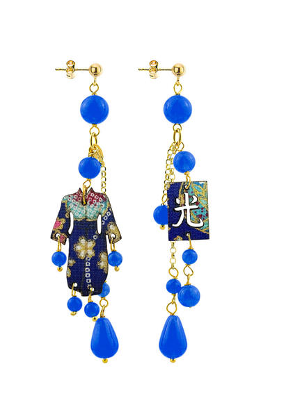Orecchini Kimono Ciuffo Corto Blu - Lebole Maison