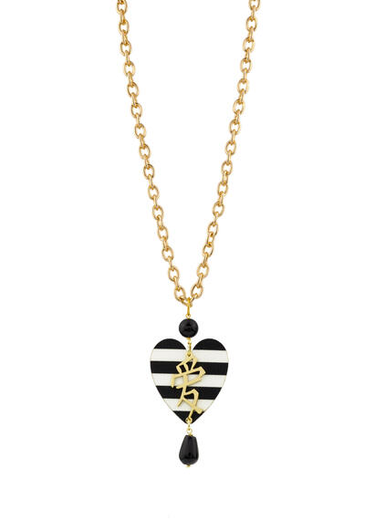 Collana Cuore Righe Nero - Lebole Maison