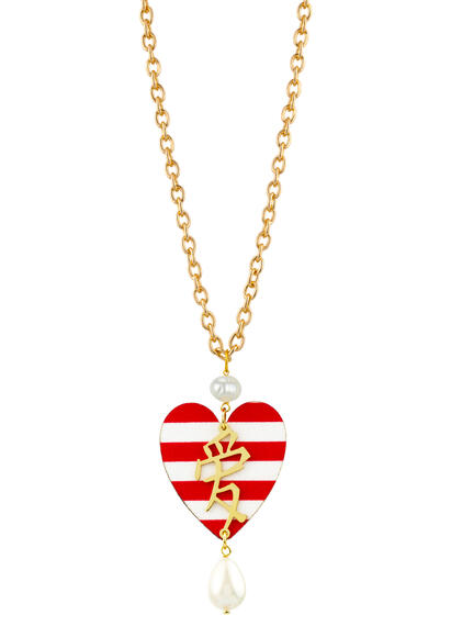 Collana Cuore Righe Rubino Perla - Lebole Maison